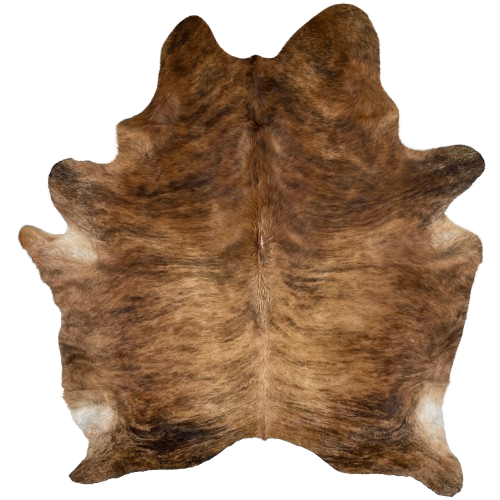 XL Brown and Black Brazilian Brindle Cowhide: brown with black and darker brown, brindle markings, lighter on the back and darker on the shoulder, belly, butt, and shanks - 8' x 6'6" (BRBR1421)
