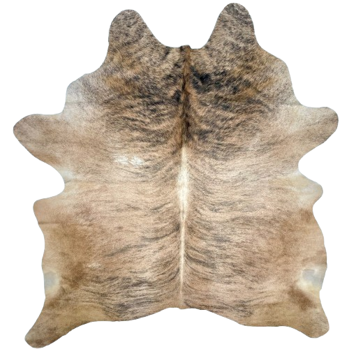 Tan, Brown, Black Brazilian Brindle Cowhide: tan and brown with black, brindle markings - 7' x 6'1" (BRBR1510)