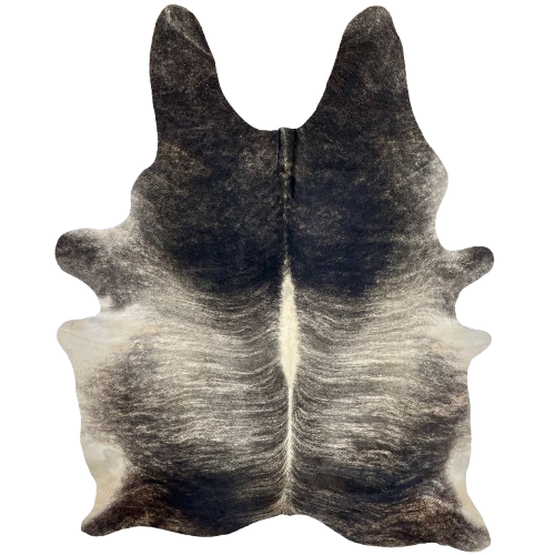 XL Black and Ivory Brazilian Brindle Cowhide: black with ivory, brindle markings and ivory down the spine - 8' x 5'11" (BRBR1515)