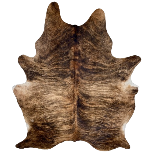 XL Brown and Black Brazilian Brindle Cowhide: light brown and darker brown with black and brown, brindle markings - 8'2" x 6'1" (BRBR1519)