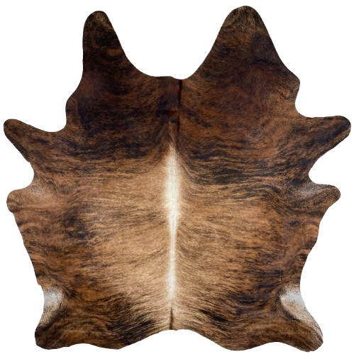 Large Two Tone Brown and Black Brazilian Brindle Cowhide: light brown with black brindle markings on the back, dark reddish brown with black, brindle markings on the shoulder, butt, belly, and shanks, and white down the spine - 7'11" x 6'8" (BRBR1523)