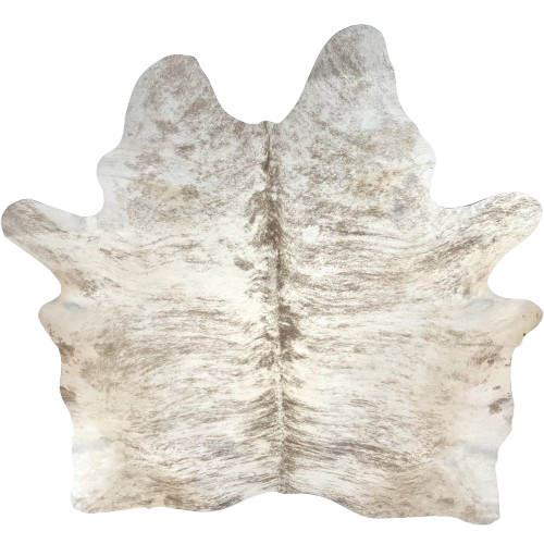 Large Ivory and Taupe Brazilian Brindle Cowhide: ivory with taupe, brindle markings, and one brand mark on the left side of the butt - 7'5" x 6' (BRBR1582)