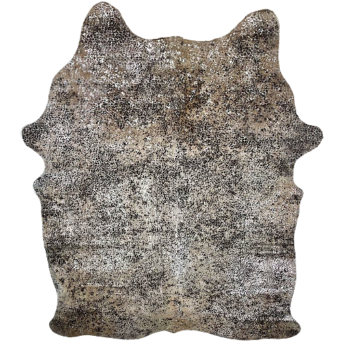 Large, Beige, Brazilian Cowhide, with a Distressed, brown and black, Leopard acid wash & a Metallic, Silver Acid Wash - 7'10" x 5'5" (BRLPAW079)