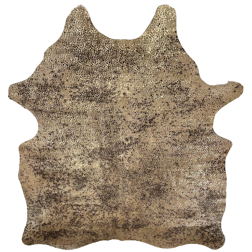Large, Beige, Brazilian Cowhide with a brown and black, Distressed Leopard acid wash & Metallic, Gold Acid Wash - 7'7" x 5'8" (BRLPAW081)