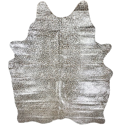 XL Off-White Brazilian Cowhide w/ Leopard Print and Silver Acid Wash - 8' x 6'4" (BRLPSAW135)