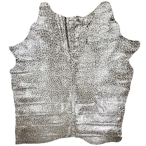 XL Off-White Brazilian Cowhide w/ Leopard Print and Silver Acid Wash - 8'3" x 6'2" (BRLPSAW136)