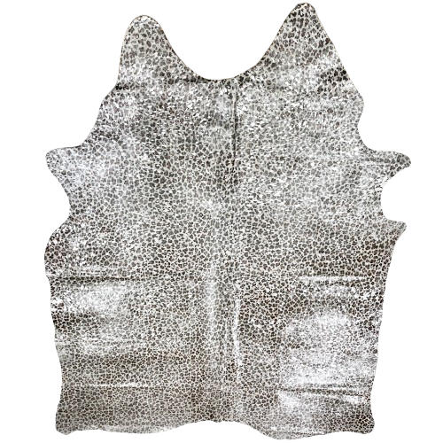 XL Off-White Brazilian Cowhide w/ Leopard Print and Silver Acid Wash - 8'1" x 5'11" (BRLPSAW137)