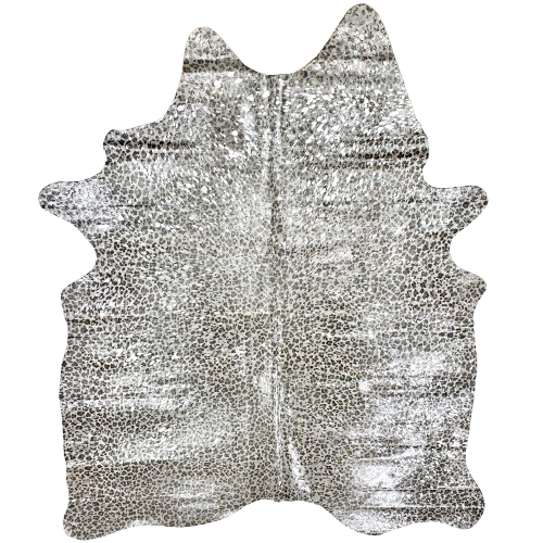 Off-White Brazilian Cowhide w/ Leopard Print and Silver Acid Wash - 7'3" x 5'7" (BRLPSAW139)