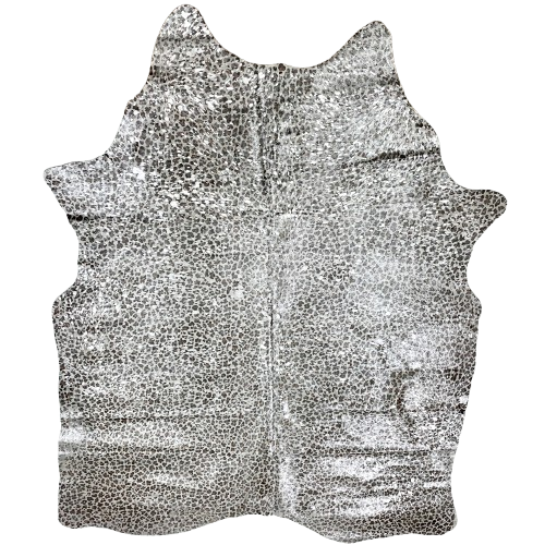XL Off-White Brazilian Cowhide w/ Leopard Print and Silver Acid Wash - 8' x 6'1" (BRLPSAW141)