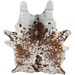 XXXL Brown and White Speckled Brazilian Cowhide, 1 brand mark:  white with brown spots and speckles, and it has one brand mark on the right side of the butt - 9' x 6'9" (BRSP2505)
