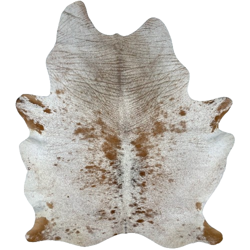Large White and Brown Speckled Brazilian Cowhide:  white with brown speckles and spots, and it has some black speckles along the spine - 7'10" x 5'11" (BRSP2507)