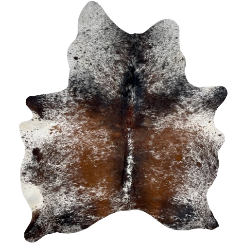 Tricolor Speckled Brazilian Cowhide: white with brown and black speckles and spots - 6'4" x 5'3" (BRSP3219)