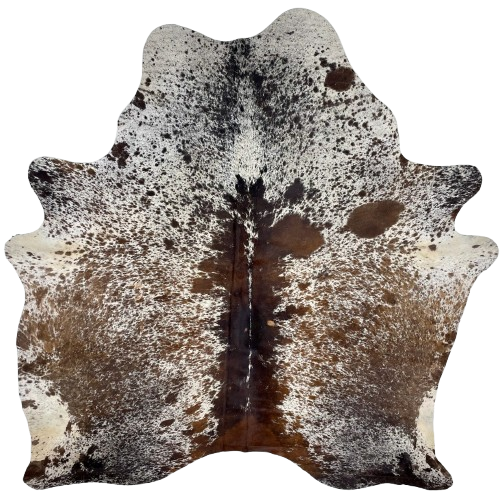 Tricolor Speckled Brazilian Cowhide: white with brown and black speckles and spots - 6'2" x 5'3" (BRSP3220)