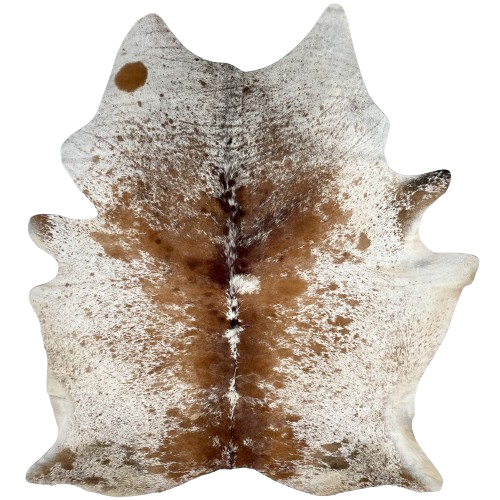Large Brown and White Speckled Brazilian Cowhide: white with brown speckles and spots - 7'10" x 6'5" (BRSP3226)