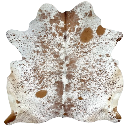 White and Brown Speckled Brazilian Cowhide: white with brown speckles and spots - 7'1" x 6'6" (BRSP3242)