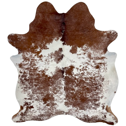 Whtie and Reddish Brown Speckled Brazilian Cowhide: white with reddish brown speckles and spots - 7'1" x 5'10" (BRSP3243)