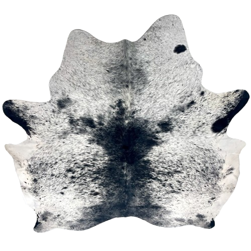 Large Black and White Speckled Brazilian Cowhide: white with black speckles and spots - 7'11" x 7'2" (BRSP3409)