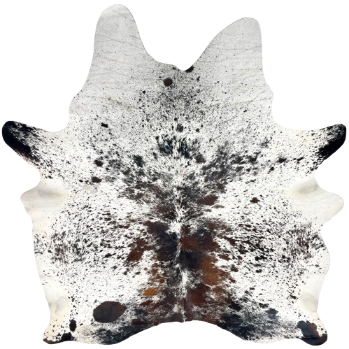 Tricolor Speckled Brazilian Cowhide: white with black and dark brown speckles and spots - 6'11" x 5'7" (BRSP3493)