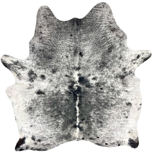 Black and White Speckled Brazilian Cowhide: white with black speckles and spots - 6'10" x 5'5" (BRSP3524)