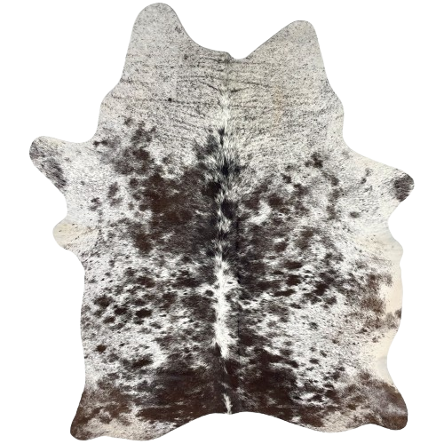 Dark Brown and White Speckled Brazilian Cowhide: white with dark brown spots and speckles - 6'6" x 4'6" (BRSP3532)