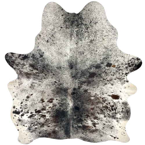 Dark Tricolor Speckled Brazilian Cowhide: white with black speckles, and dark brown and black spots - 5'5" x 4'8" (BRSP3536)