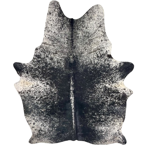 Large Black and White Speckled Brazilian Cowhide: black with white speckles on the back, and white with black speckles on the belly, shoulder, and shanks - 7'6" x 5'3" (BRSP3541)