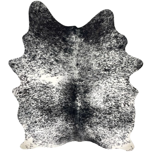 Black and White Speckled Brazilian Cowhide: black with white speckles and spots - 7' x 5'5" (BRSP3545)