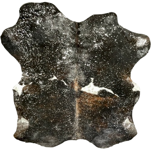 Colombian Dark Tricolor Cowhide w/ Silver Acid Wash - 7'4" x 5'11" (COAW520)