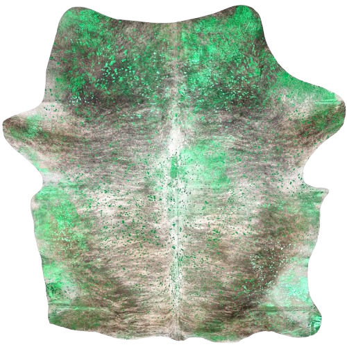 Colombian White, Black, Gray Brindle Cowhide w/ Green Acid Wash - 6'11" x 5'3" (COAW524)