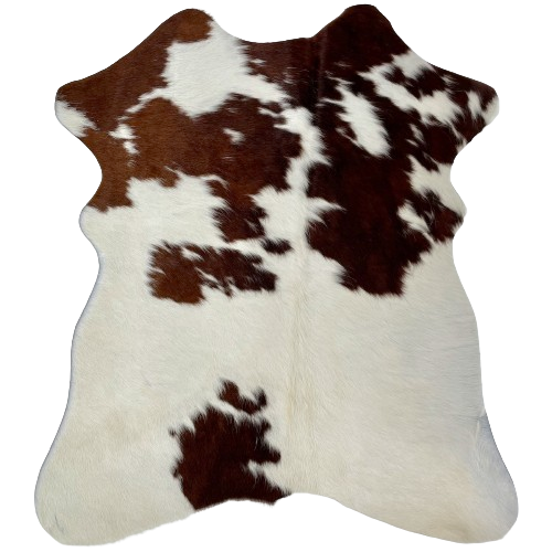 Off-White and Brown Mini Cowhide: off-white with medium brown and dark brown spots - 2'8" x 2'3" (MINI272)