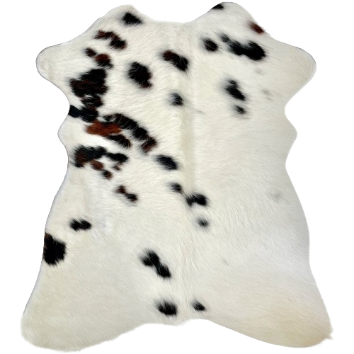 Tricolor Mini Cowhide: white with black and dark brown spots - 2'8" x 2'3" (MINI284)
