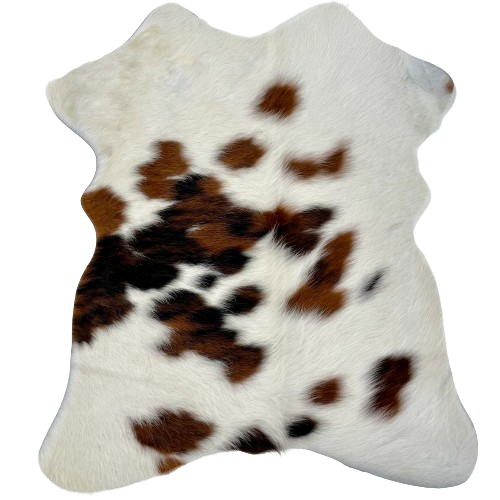 Tricolor Mini Cowhide: off-white with reddish brown and dark brown spots - 2'8" x 2'3" (MINI294)