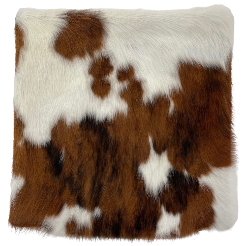 Square Pillow Cover - Tricolor Cowhide, showing white with spots that have a mix of brown and black - 18" x 18" (PILC161)