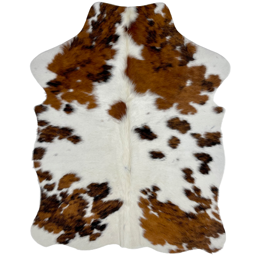 XS Tricolor Cowhide: white with spots that have a mix of reddish brown and black - 4'5" x 3'4" (XS223)