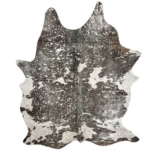 Dark brown and white, Brazilian cowhide with a silver, metallic acid wash - 7'4" x 5'4" (BRAW355)