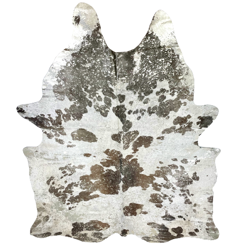 XXXL Brown and White Brazilian Cowhide w/ Champagne Metallic Acid Wash - 9'4" x 6'6" (BRAW363)