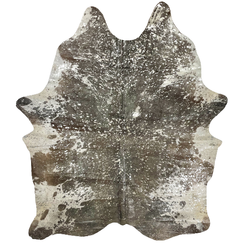 Large Brown and Off-White Brazilian Cowhide with a metallic, Champagne Acid Wash - 7'8" x 5'8" (BRAW375)