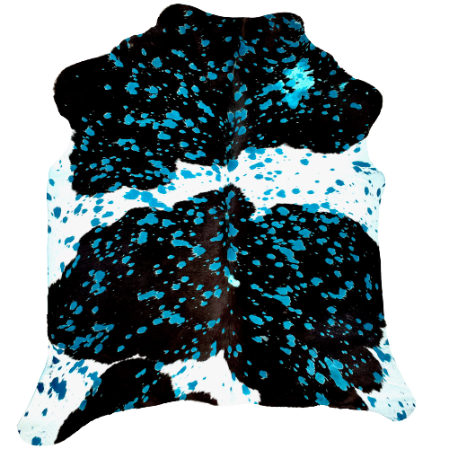 Black and White Brazilian Calfskin with Turquoise Acid Wash - 2'3" x 1'10" (BRCALF329)