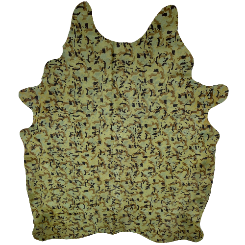 Large Brazilian Cowhide w/ Camouflage Print: cowhide has been dyed military green, then stenciled with a camouflage print - 7'7" x 5'9" (BRCAM006)