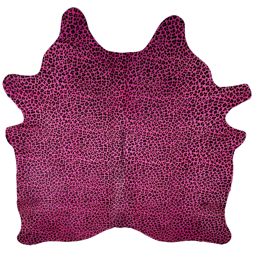 Brazilian Cow hide Dyed Pink with Leopard Print - 6'9" x 5'11" (BRLP059)