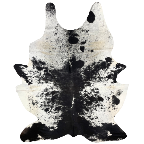 Large Brazilian Black and White Salt & Pepper Cowhide, three branding marks - 7'7" x 5'9" (BRSP885)
