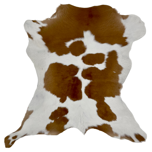 Brown and White Calfskin: white with a large, brown spot across the shoulder, and a few smaller spots in the middle and across the lower edge - 3' x 2'10" (CALF564)