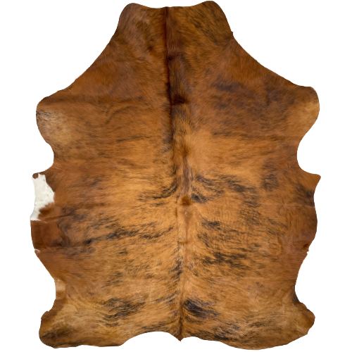Brown and Black Colombian Brindle Cowhide: golden brown in the middle, darker reddish brown on the sides and shoulder, and has black brindle markings - 7'5" x 5'6" (COBR803)
