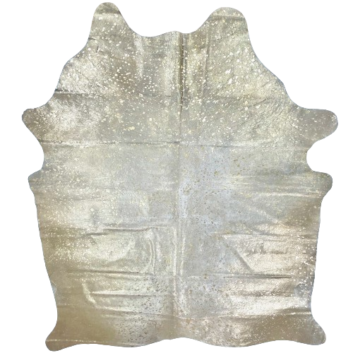 Large White Brazilian Cowhide with Gold Acid Wash:  white cowhide that has been treated with a metallic, gold acid wash - 7'9" x 6'6" (BRAW443)