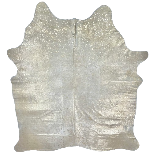 Large White Brazilian Cowhide w/ Gold Acid Wash:  white cowhide that has been treated with a gold, metallic acid wash - 7'7" x 6'3" (BRAW444)