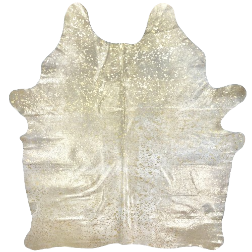 Gold Acid Wash on Large White Brazilian Cow hide:  white cowhide that has been treated with a gold, metallic acid wash - 7'6" x 6'5" (BRAW445)