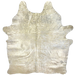 Gold Acid Wash on Large White Brazilian Cow hide:  white cowhide that has been treated with a gold, metallic acid wash - 7'6" x 6'5" (BRAW445)