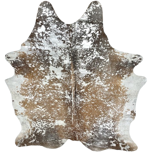 XL Tricolor Brazilian Cowhide w/ Silver Acid Wash: tricolor, Brazilian cowhide that has been treated with a silver, metallic acid wash - 8'5" x 6'8" (BRAW457)