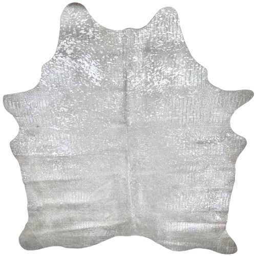 Large Off-White Brazilian Cowhide with an embossed Croc Print & Silver Metallic Acid Wash - 7'8" x 6'4"(BRAW458)