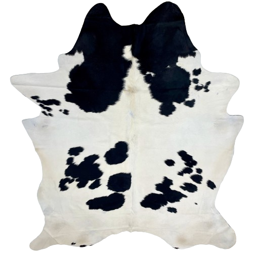 XL White and Black Brazilian Cowhide:  white with large and small, black spots - 8'2" x 5'11" (BRBKW255)